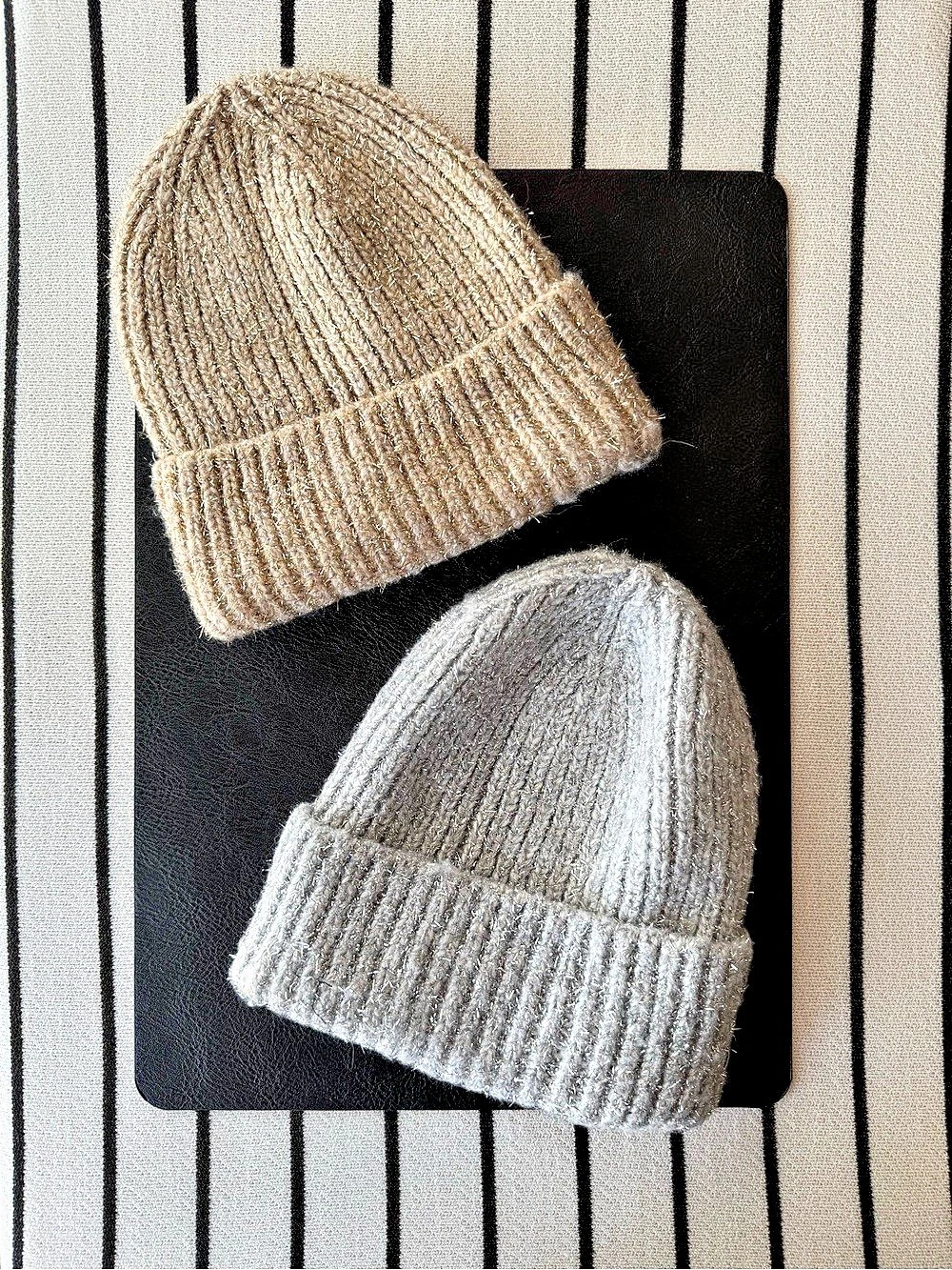 Old Navy Rib-Knit Shine Beanie Two-Pack Gray & Brown
